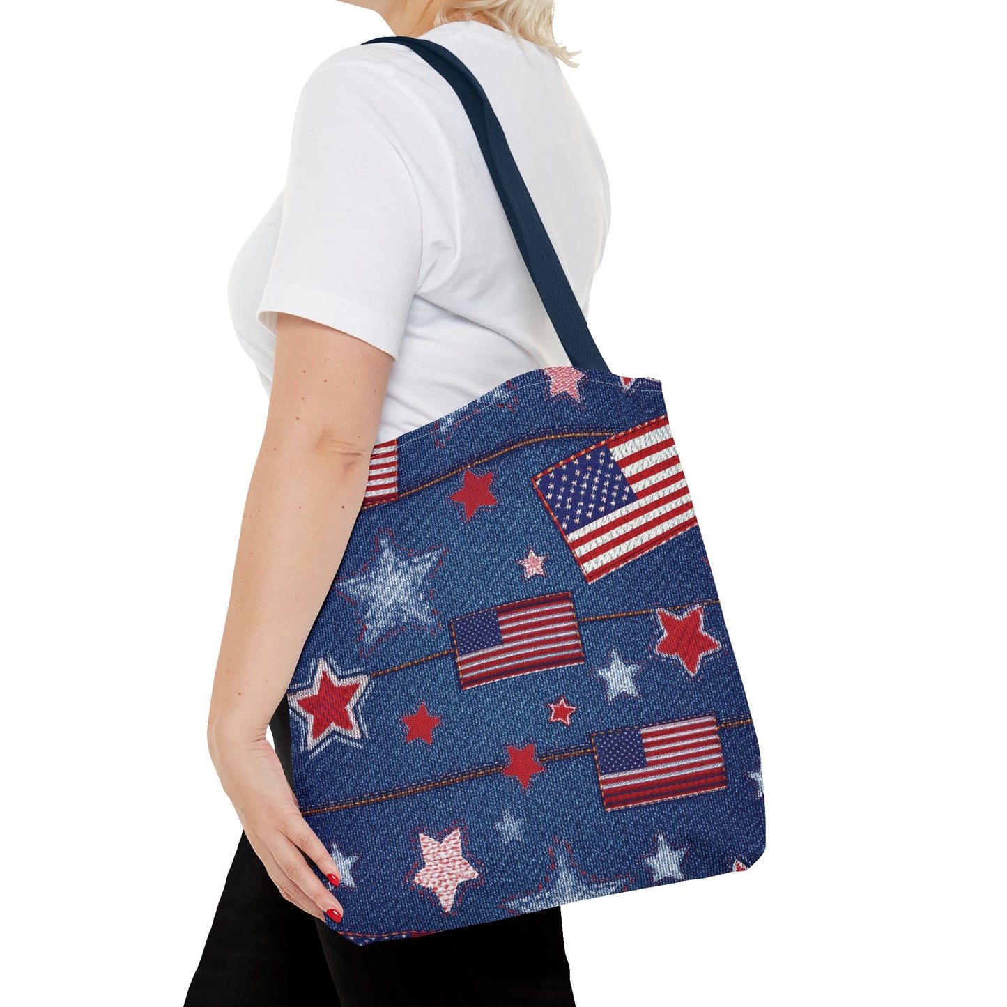 4th of July Graphic Denim Fabric Imitation Print Unisex Canvas Bag Poly Spun 3 Sizes Tote Bag 200-10