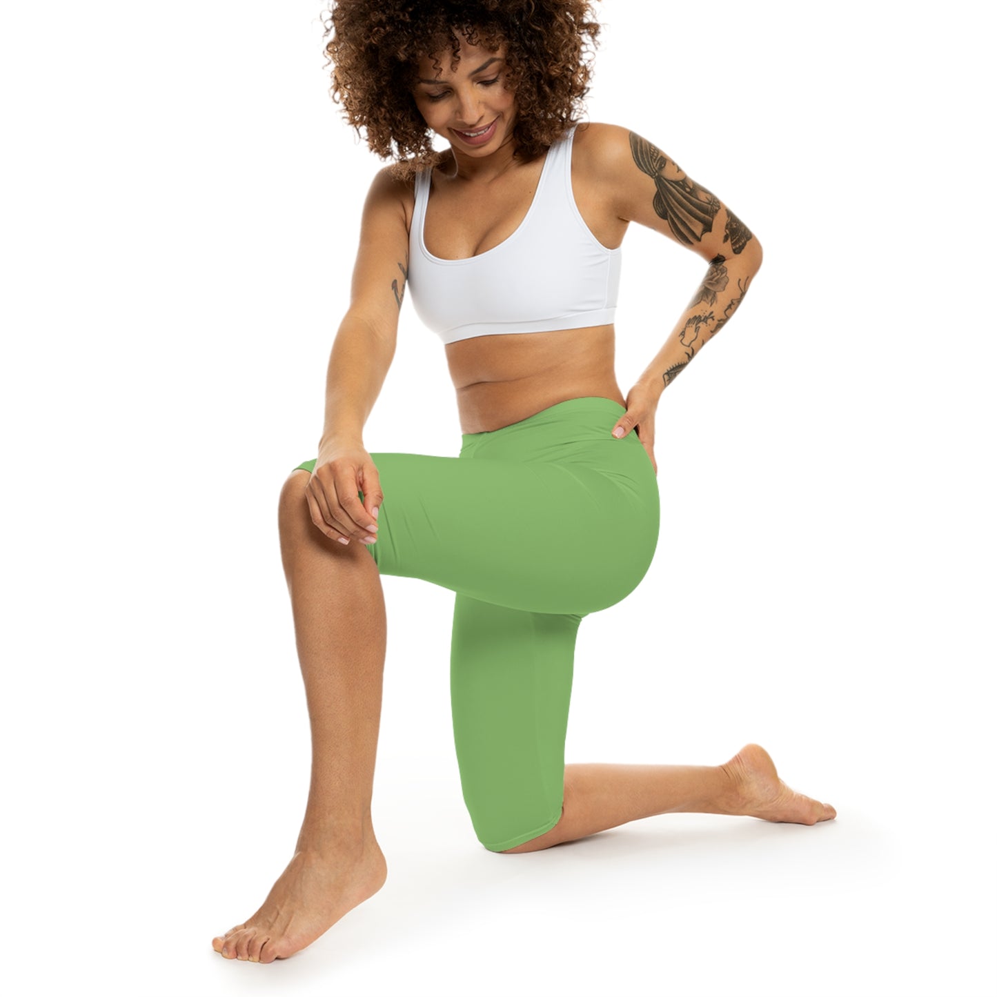 Willow Green Color Women's Brushed Suede Poly Span Casual Capri Leggings XS-2XL