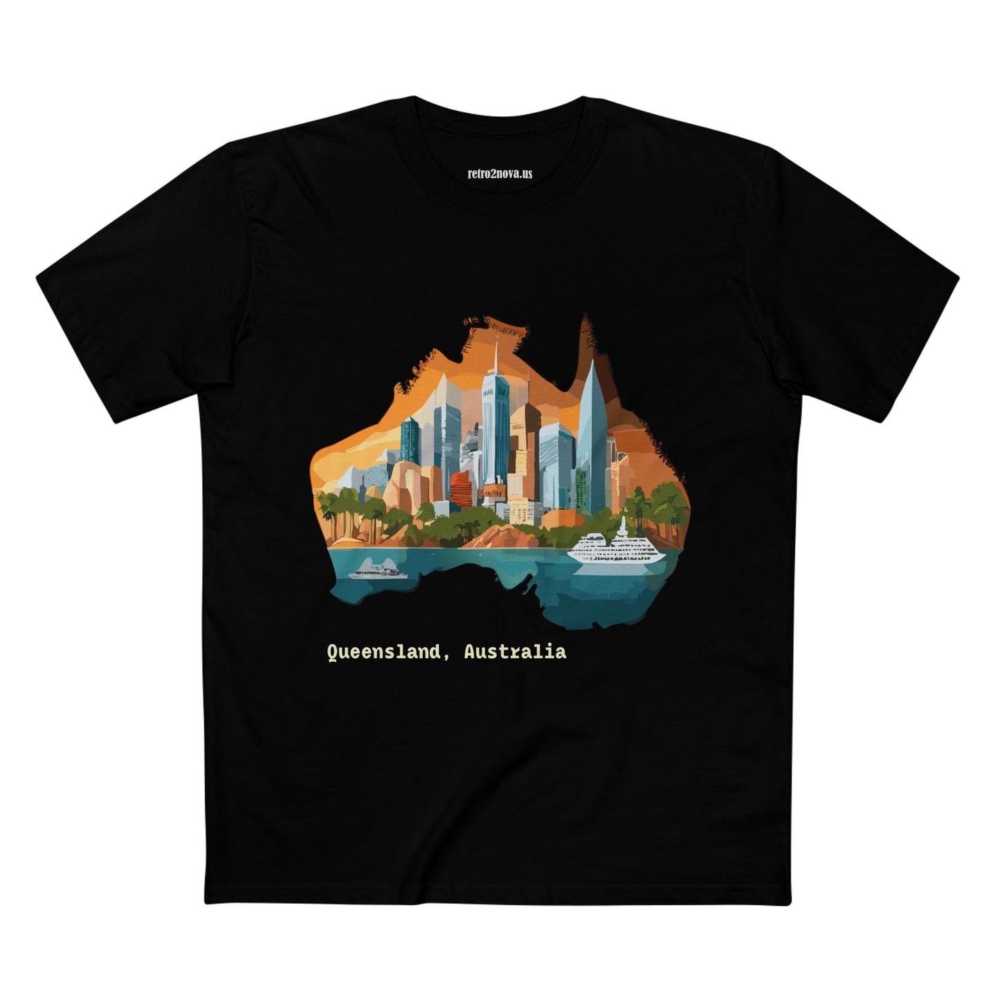 Retro2Nova Australia Travel Shirt Unisex Premium Cotton Tee With Original Art Design