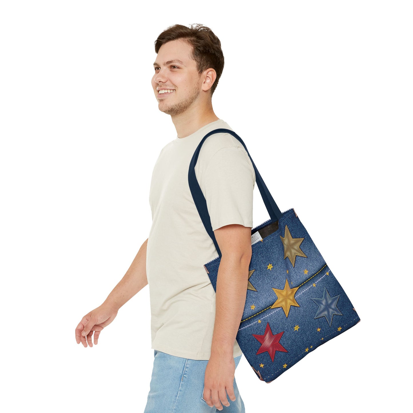 Denim Fabric Imitation Print Unisex Canvas Bag Poly Spun 3 Sizes Tote Bag 181-3