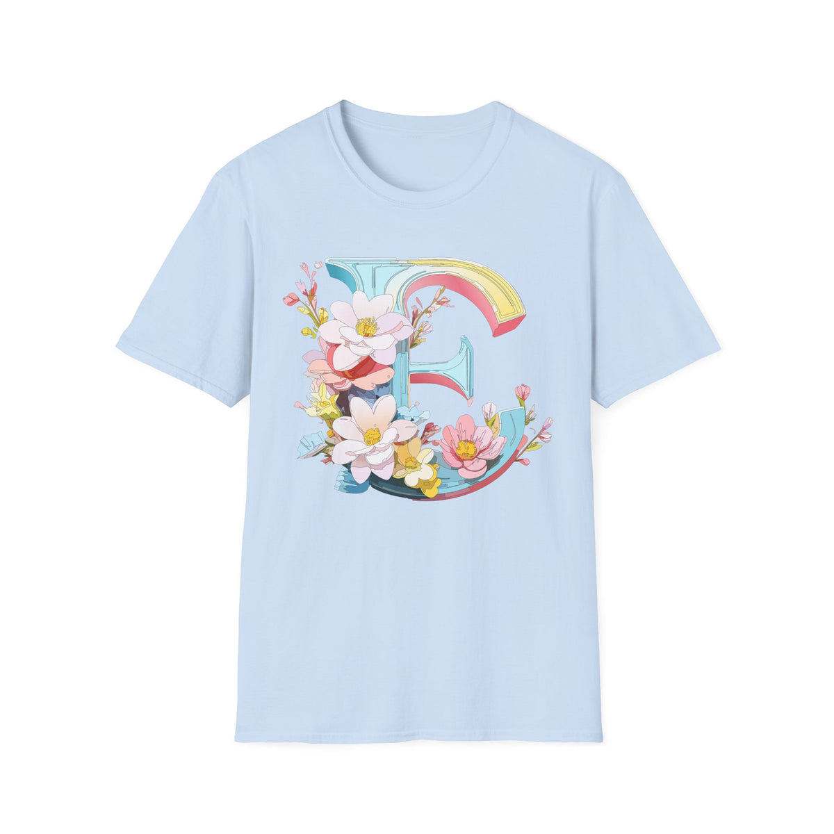 Floral Letter E T-Shirt | Monogram Initial Tee