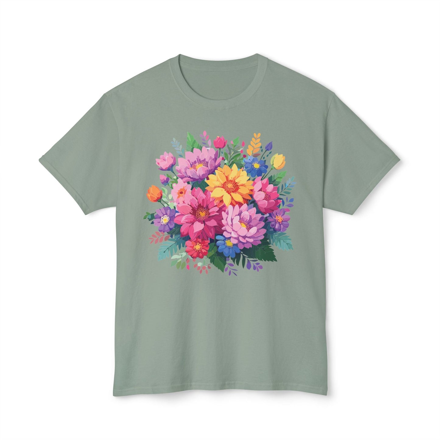 Unisex Floral T Shirt With Full Color Art Print Made In USA 100 Percent Cotton Breathable