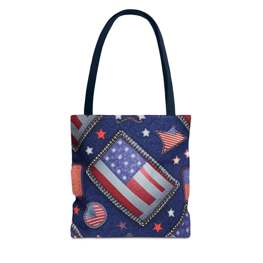 4th of July Graphic Denim Fabric Imitation Print Unisex Canvas Bag Poly Spun 3 Sizes Tote Bag 200-6