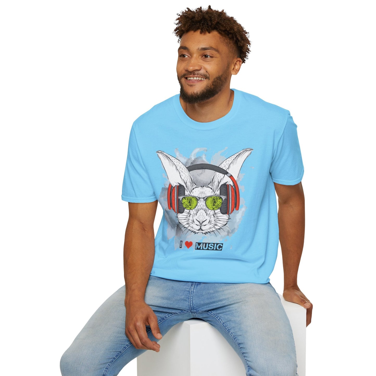 I Love Music Animals Shirt With Headphones Unisex Softstyle Tee 100 Percent Ring Spun Cotton