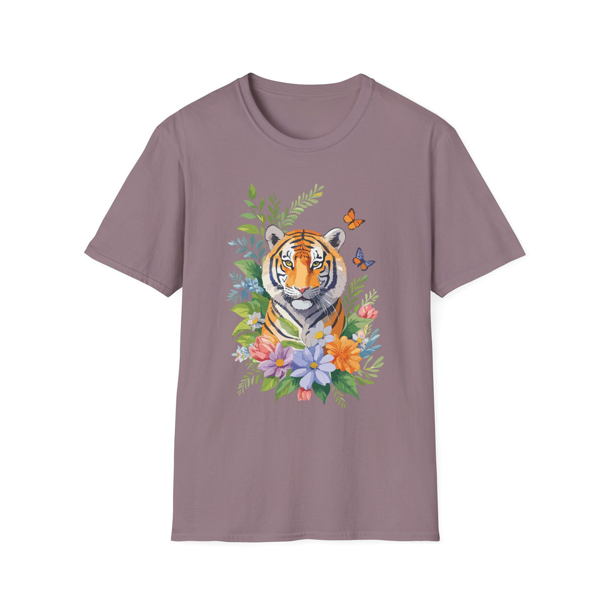 Watercolor Tiger with Butterflies T-Shirt | Floral Jungle Tee