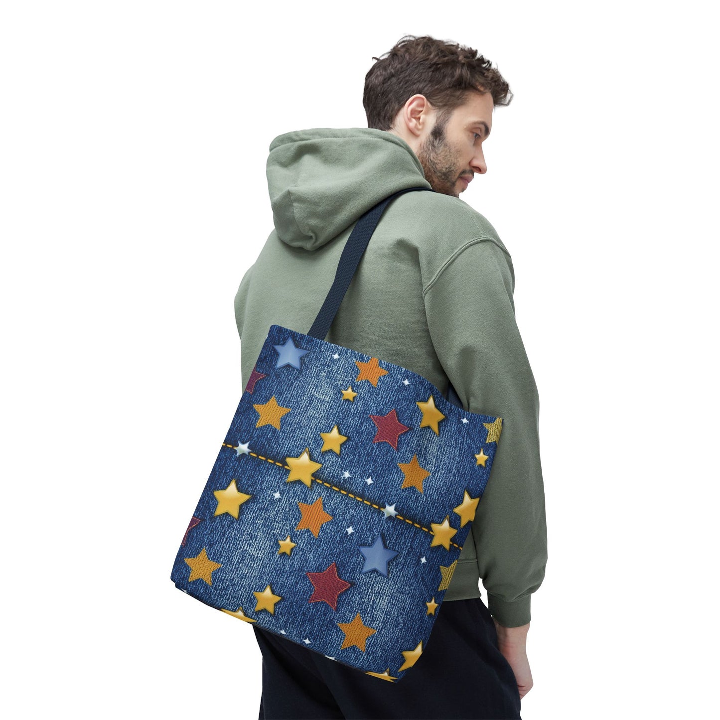 Denim Fabric Imitation Print Unisex Canvas Bag Poly Spun 3 Sizes Tote Bag 181-4