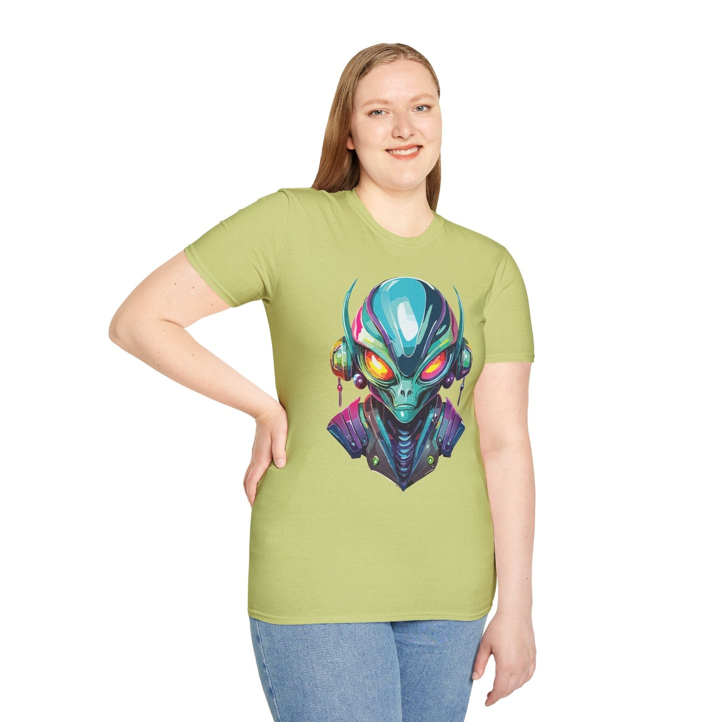 Alien Cosmos Unisex Cotton T Shirt With Alien Artwork Softstyle Ring Spun Cotton 64000