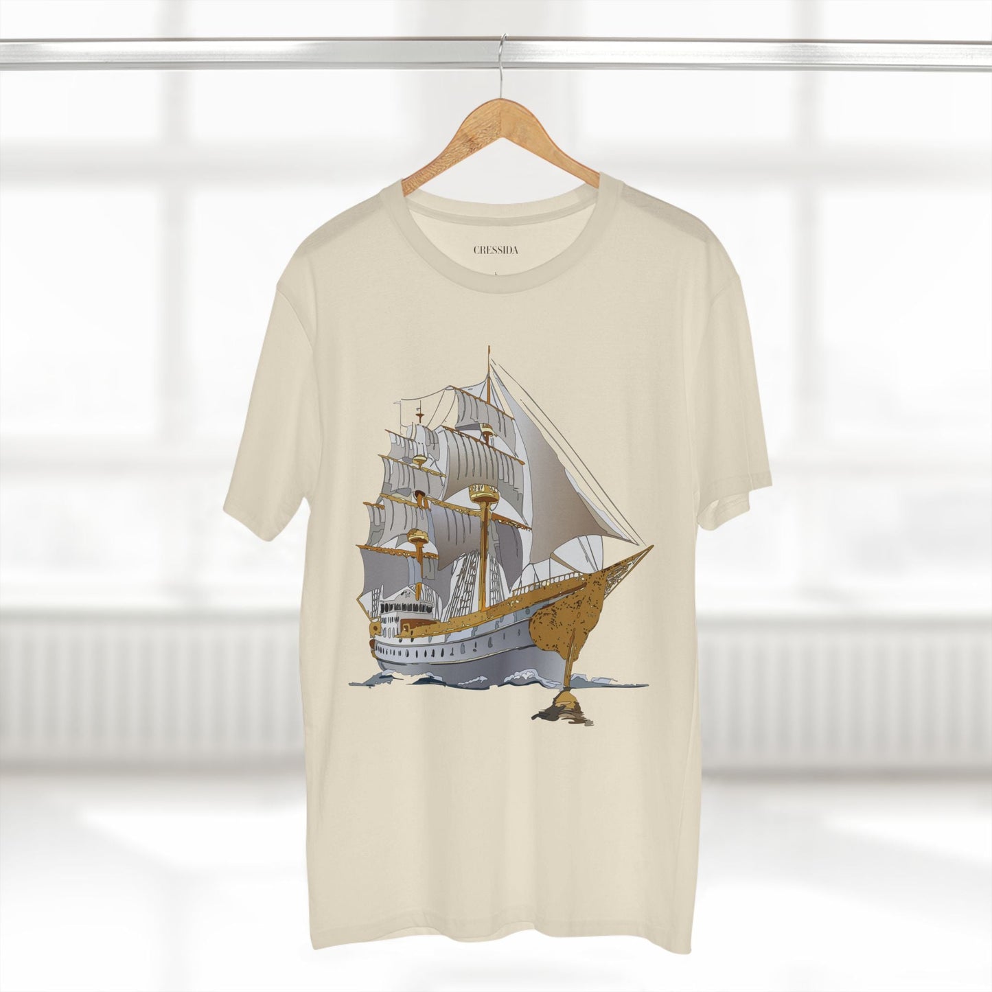 Ship Graphic Unisex 100 Cotton T-Shirt with Gold Frigate Art Design 6