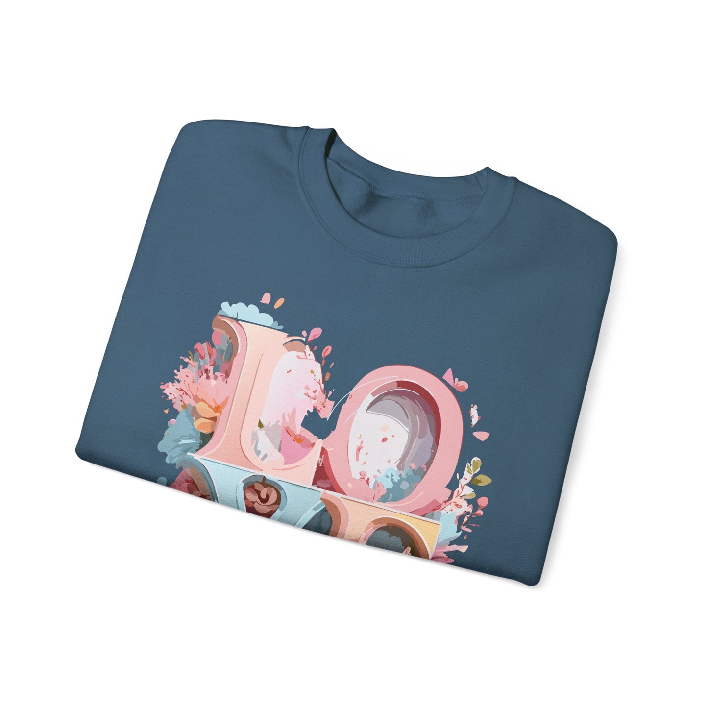 Floral Love Sweatshirt Unisex Crewneck Valentine Day Gift Gildan 18000 Fifty Fifty Cotton Blend