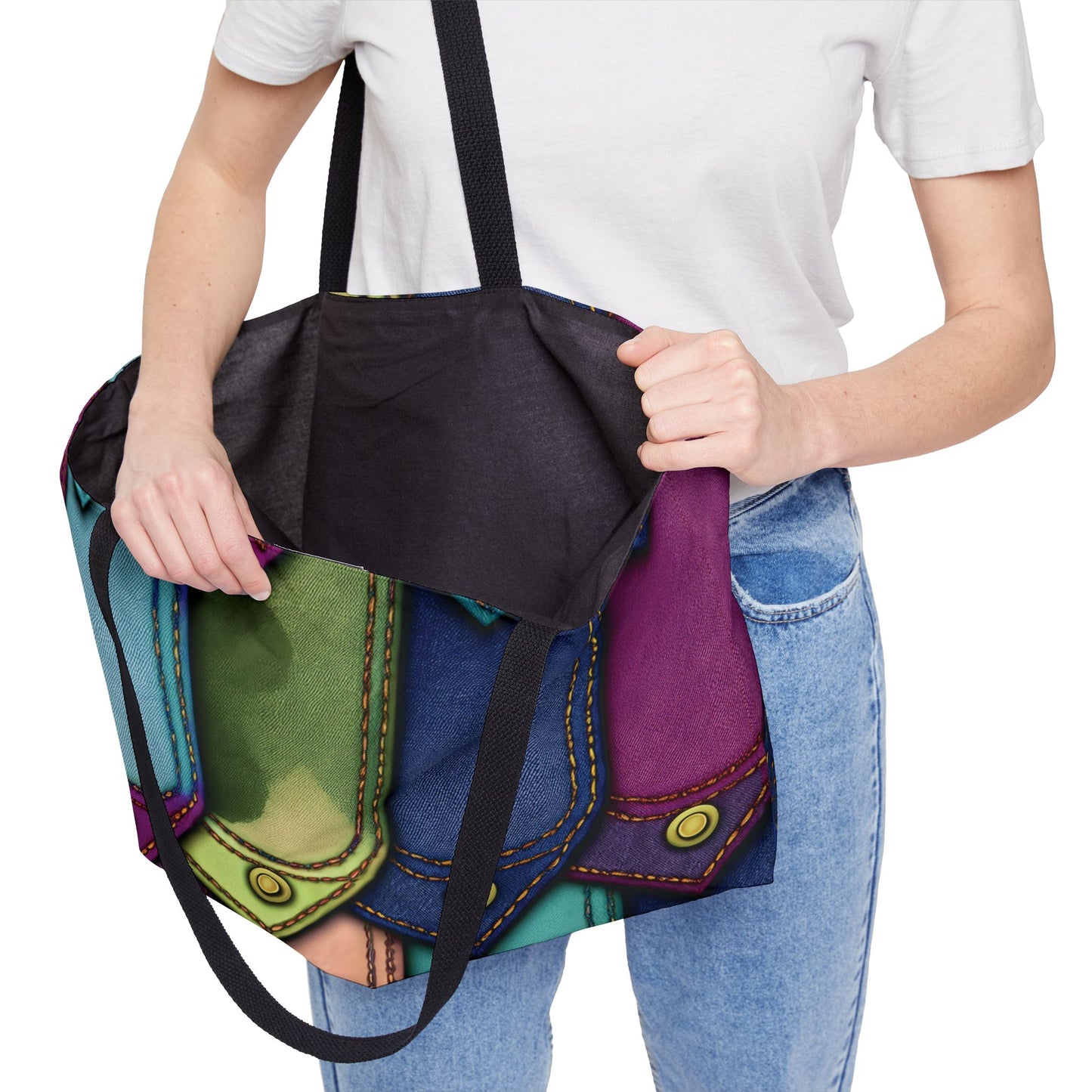 Denim Print Yoga Bag High-Quality 100% Spun Polyester 24x13 Canvas Gym Bag 47