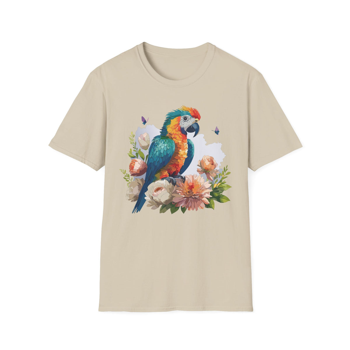 Colorful Parrot Illustration T-Shirt | Tropical Bird Floral Art