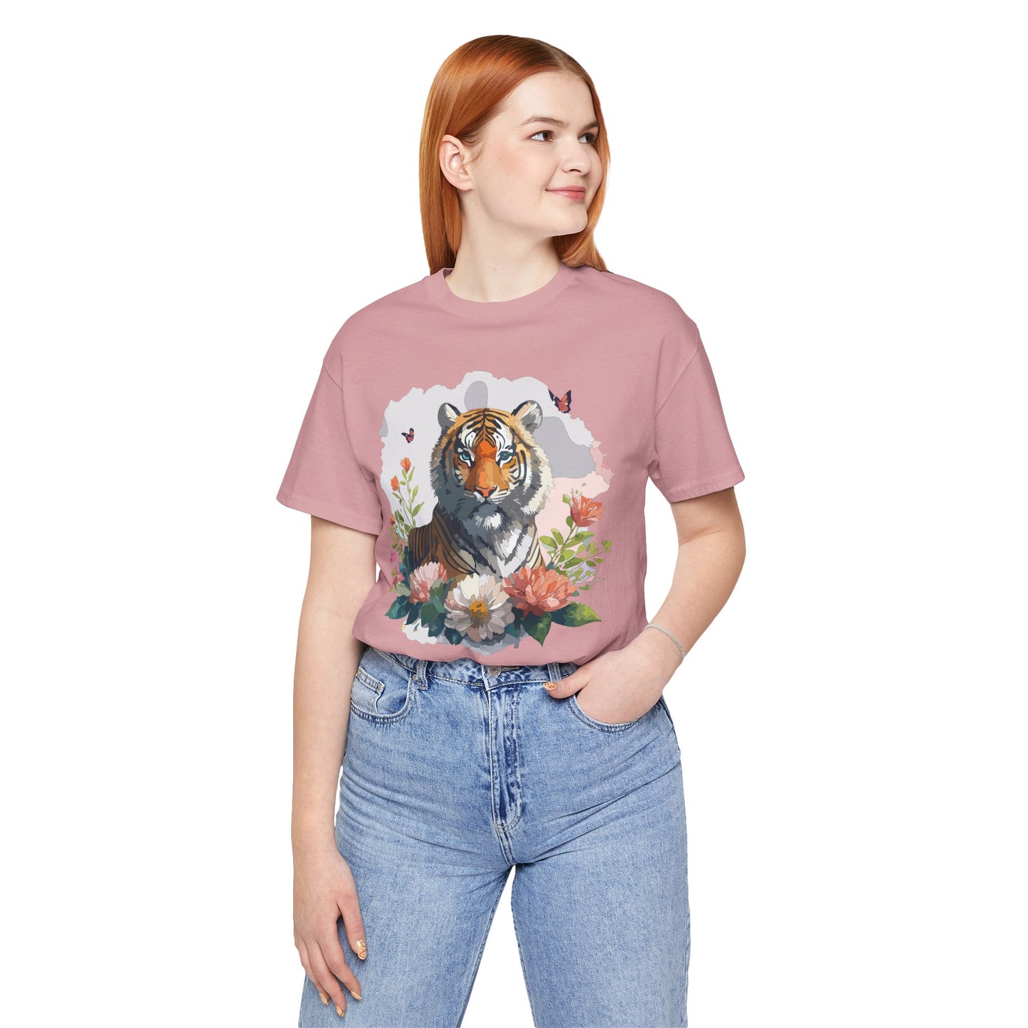 Floral Tiger Graphic Tee, Animal Shirt, Tiger Shirt, Flower Top, T-Shirt with Animal, Art Design