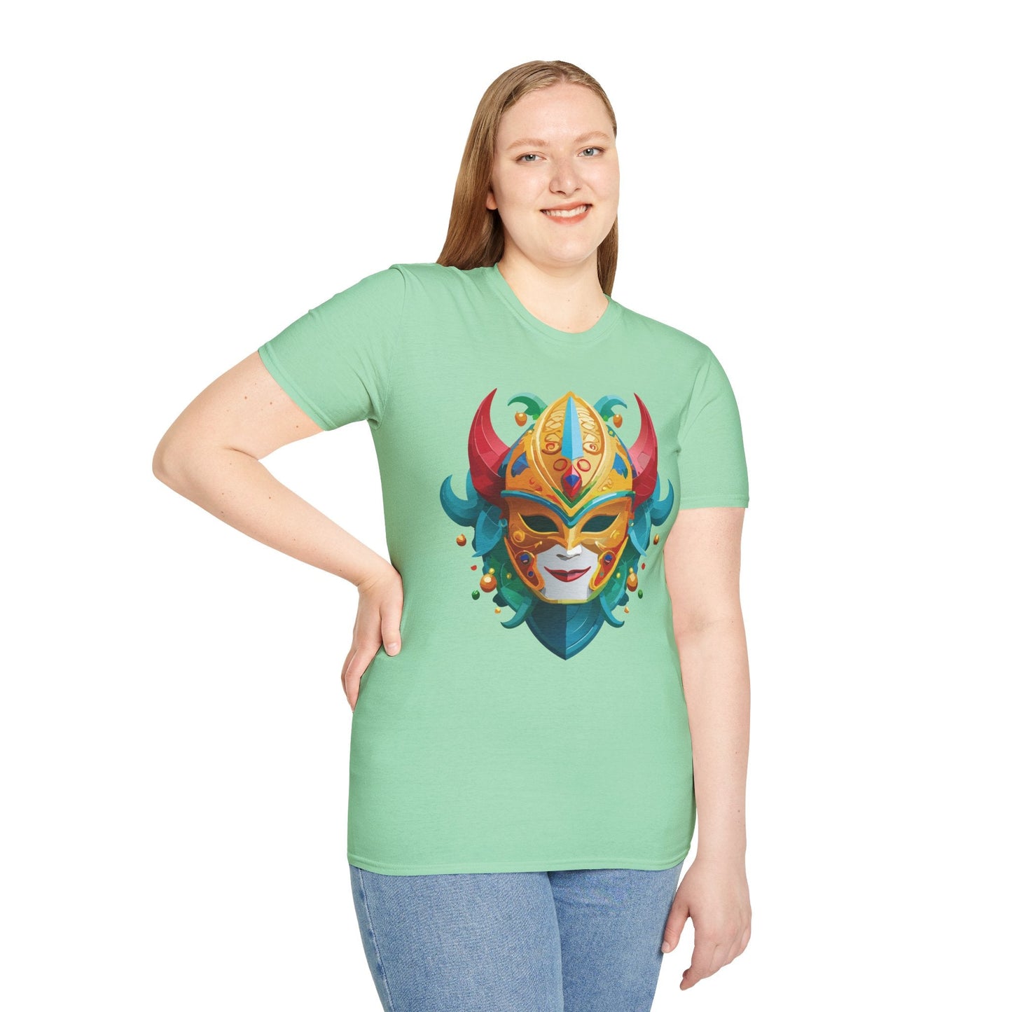 Unisex Mask Tee Shirt Softstyle Gildan 64000 Cotton Tee Masquerade Design Artwork