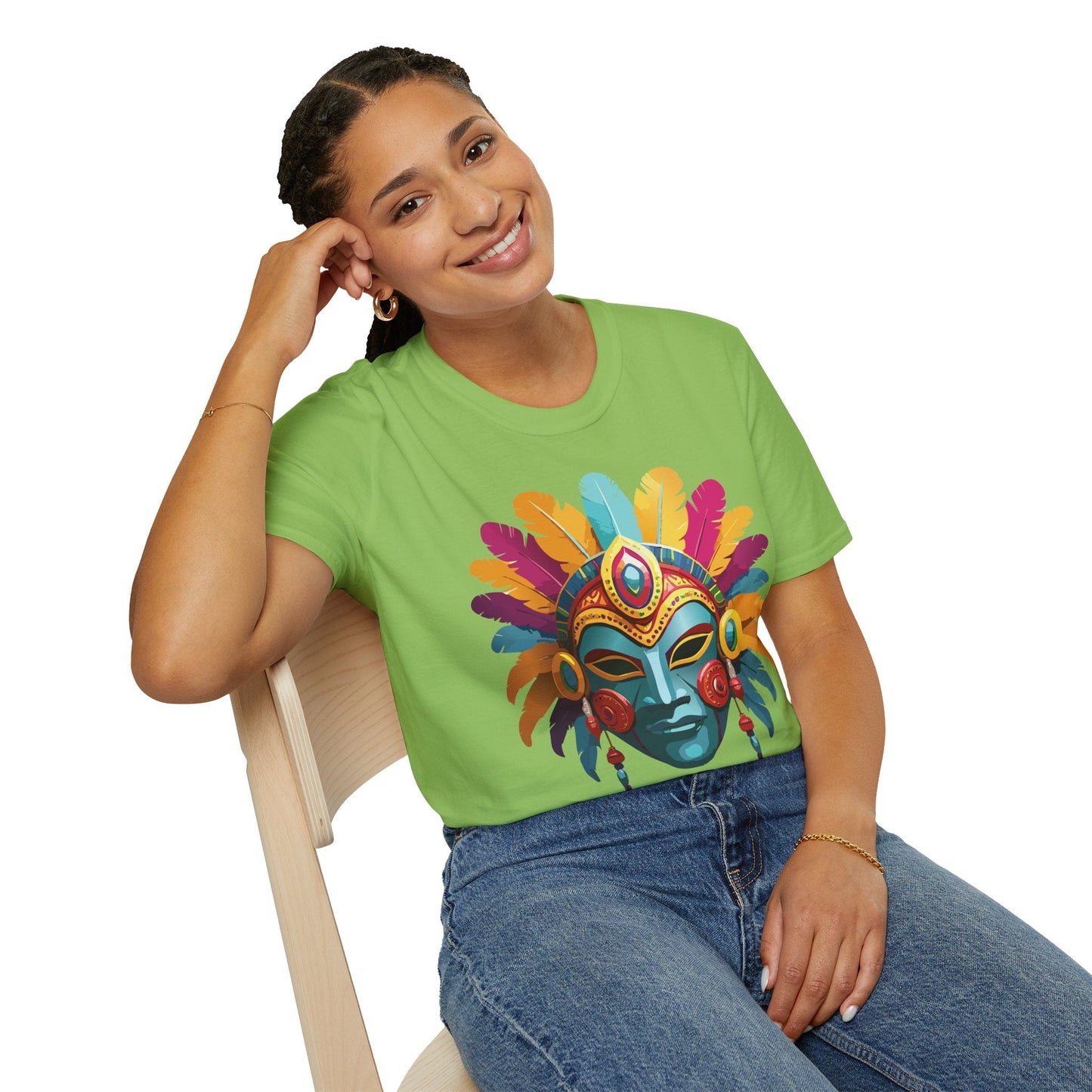 Mask Tee Shirt Unisex Short Sleeve Graphic Tee Masquerade Design 100 Percent Ring Spun Cotton