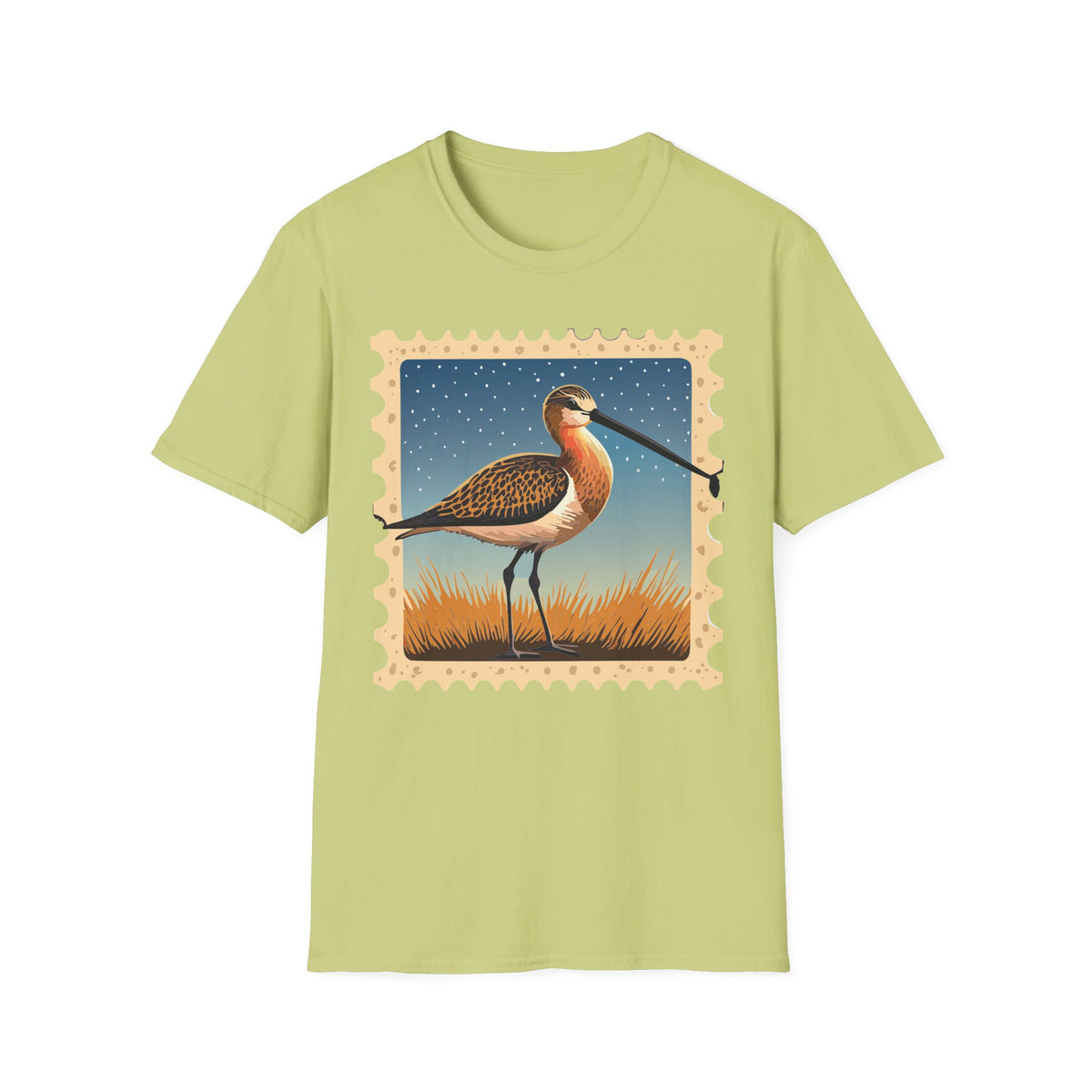 Shorebird Illustration T-Shirt | Vintage Postage Stamp Graphic Tee Unisex 100 Cotton Gildan T-Shirt