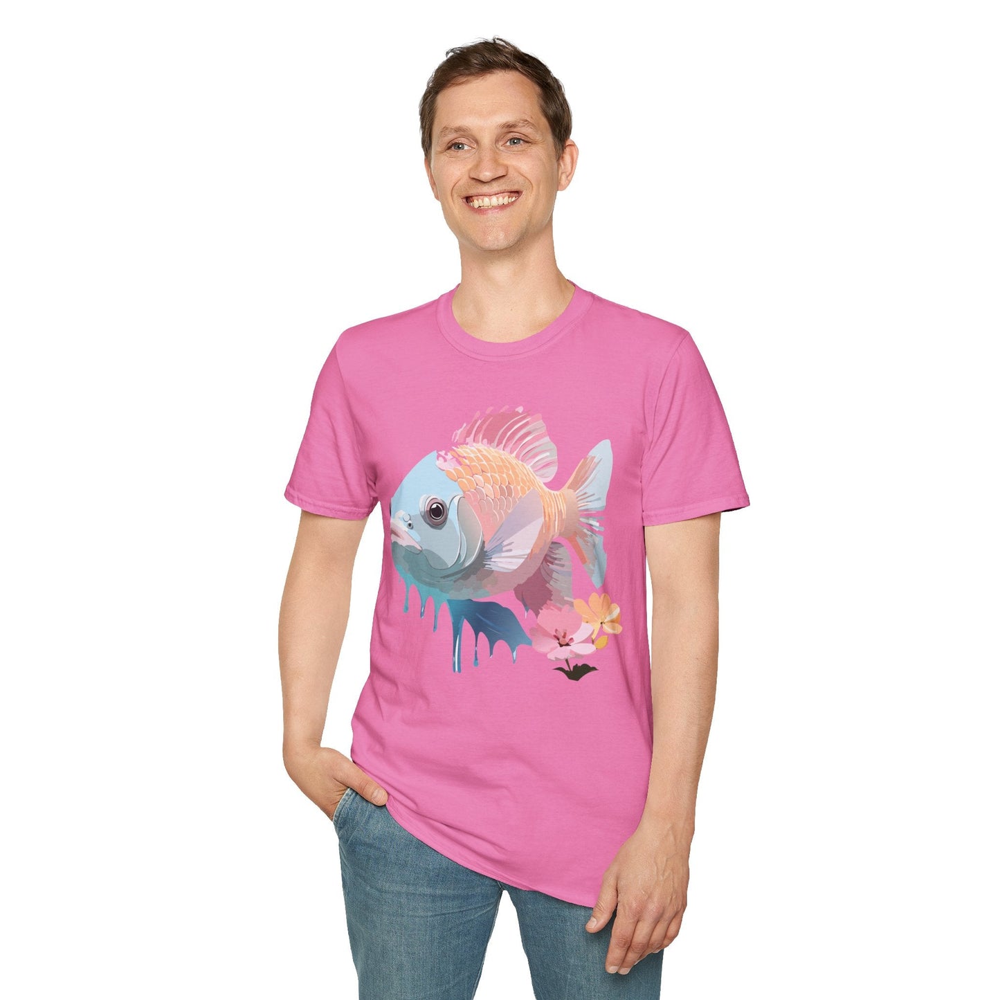 Fish Art Design Shirt Unisex Graphic Tee 100 Percent Ring Spun Cotton Softstyle Gildan 64000