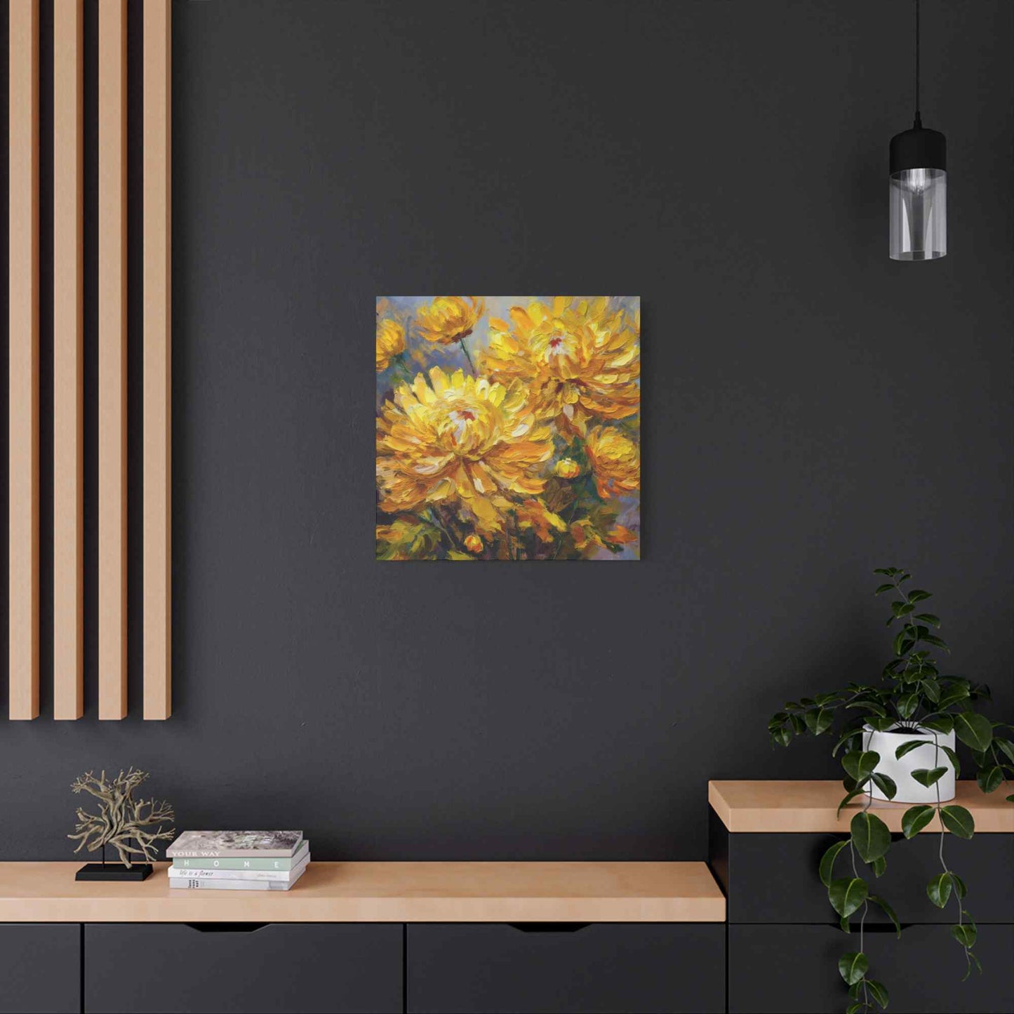 Chrysanthemums Print Canvas, Floral Oil Paint Print 20x20, 24x24, 30x30, 32x32, 36x36 Art Design Pine-Wood Inner Frame MC-164