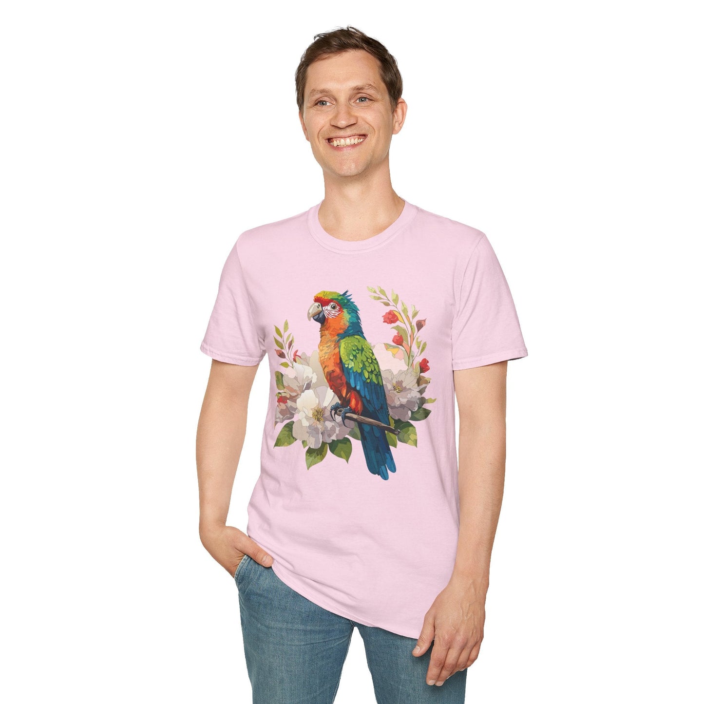 Floral Bird T Shirt Unisex Softstyle Gildan 64000 Graphic Tee With Animal Design