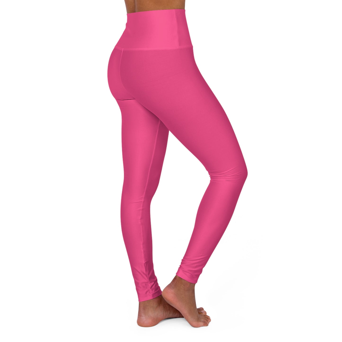 Wild Strawberry Color High-Waisted Yoga Leggings, Pink Seamless Poly-Span Activewear