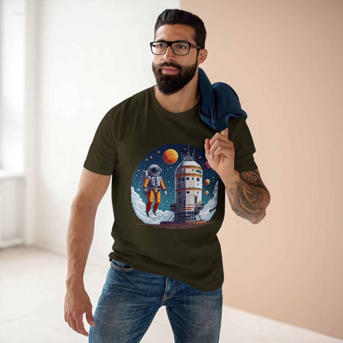 Cosmos Astronaut Shirt Unisex Premium Cotton Tee With Original Art By Retro2Nova Design