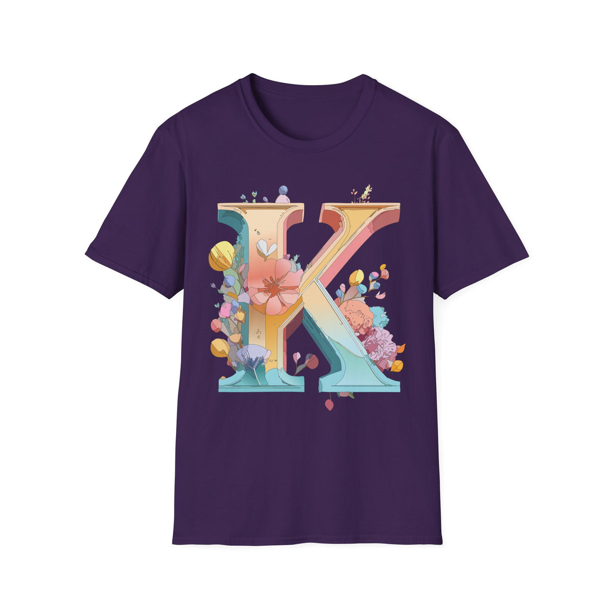 Floral Letter K T-Shirt | Monogram Initial K Tee, Botanical Alphabet Shirt