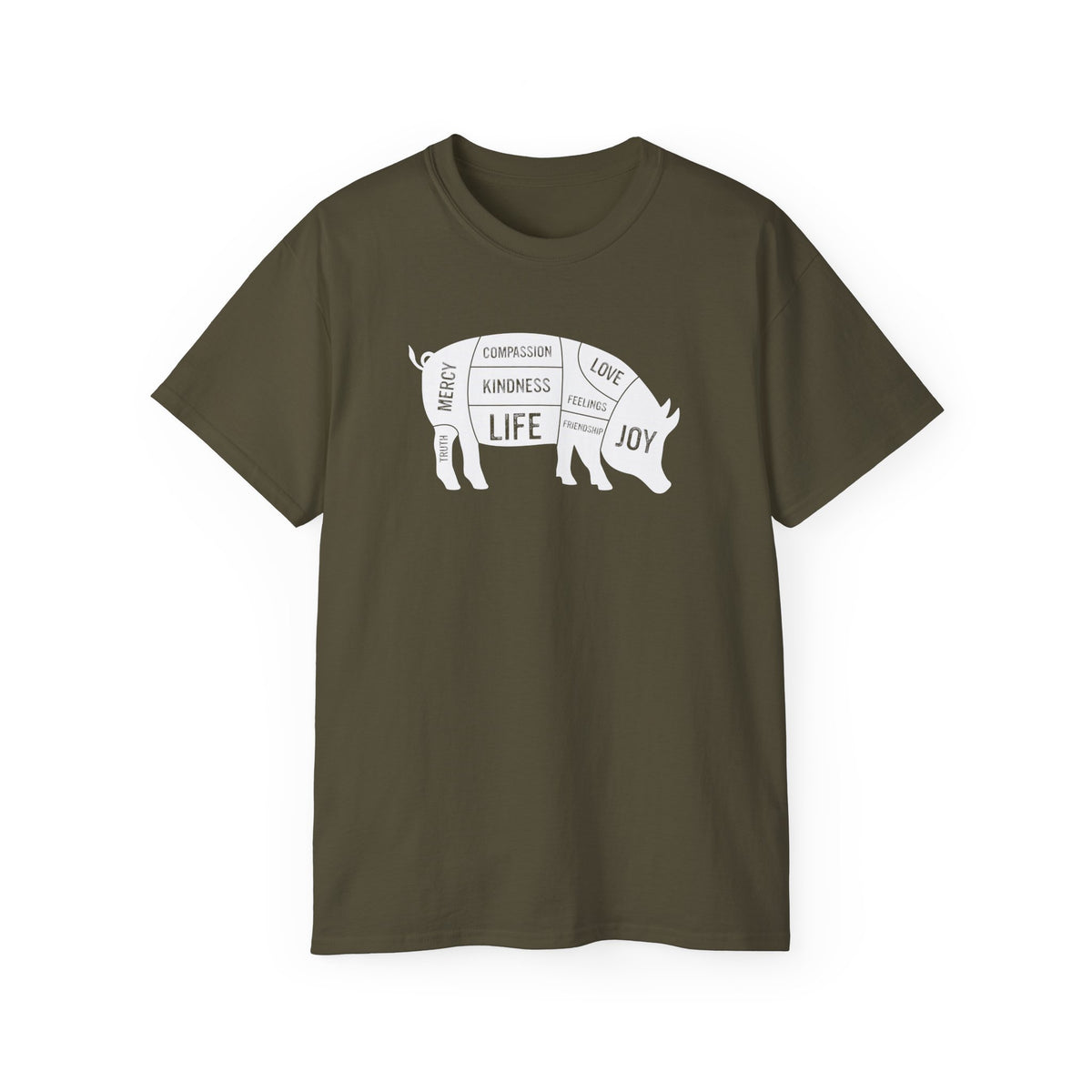 Pig Diagram Typography Tee | Love, Joy, Kindness, Life