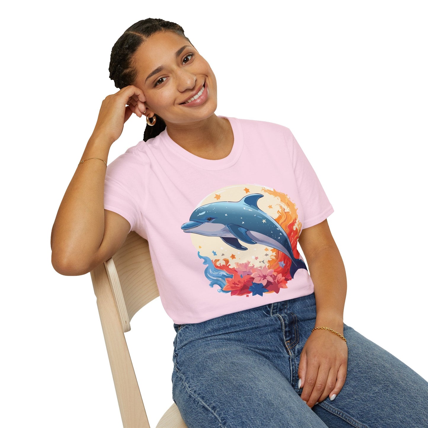 Dolphin T Shirt Unisex Softstyle Gildan 64000 100 Percent Ring Spun Cotton Animal Fish Tee
