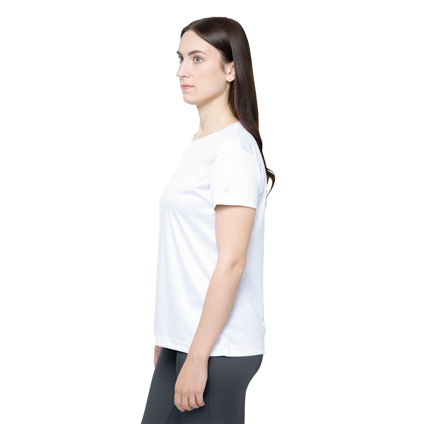 True White Color Print Women's Sports Jersey Short Sleeves Poly Athletic Tee