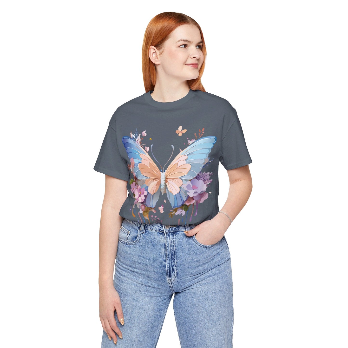 Butterfly Graphic Unisex 100 Cotton Lightweight Vintage Floral Design Jersey Tee 2