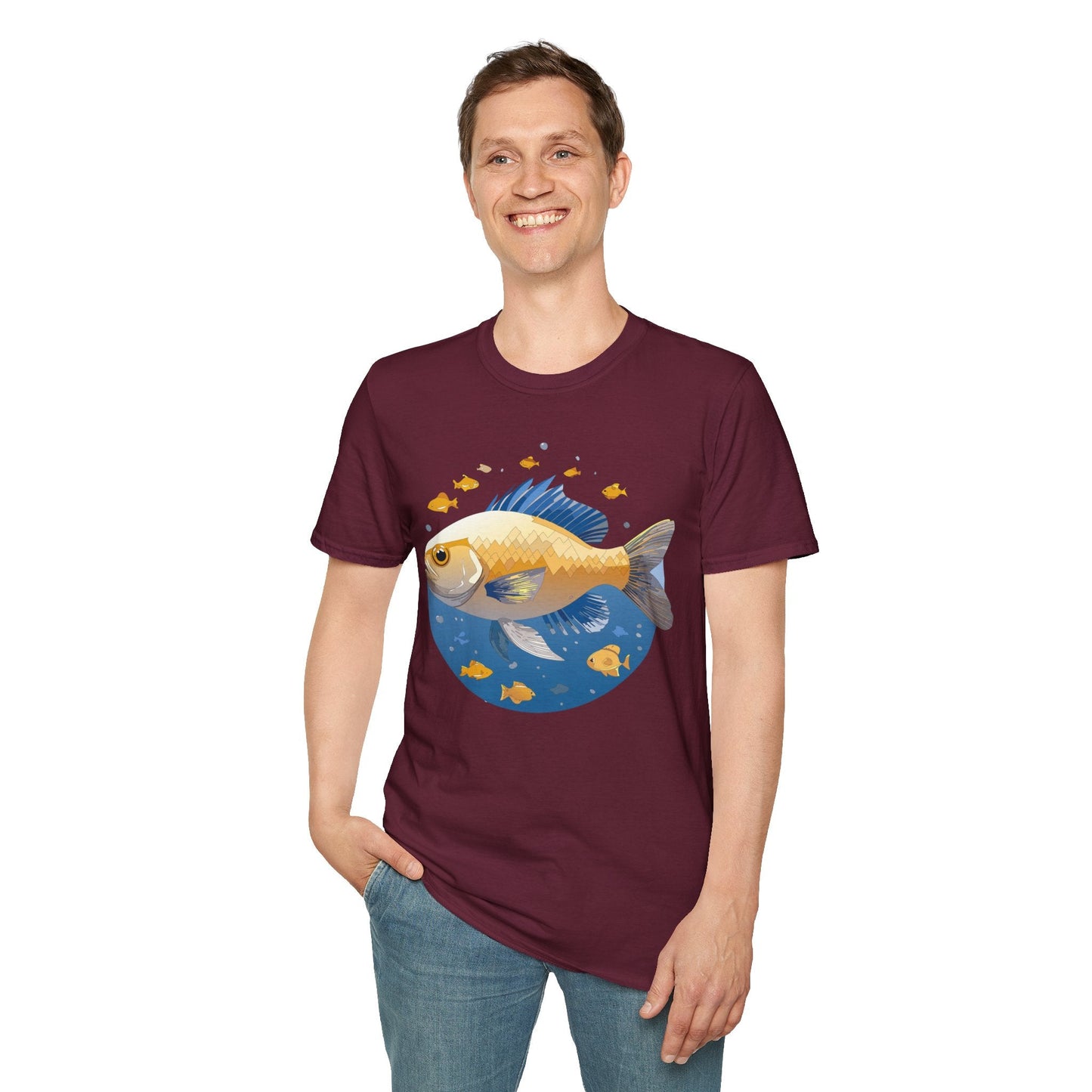 Fish Art Graphic Tee Shirt Unisex Gildan Softstyle 64000 100 Percent Ring Spun Cotton
