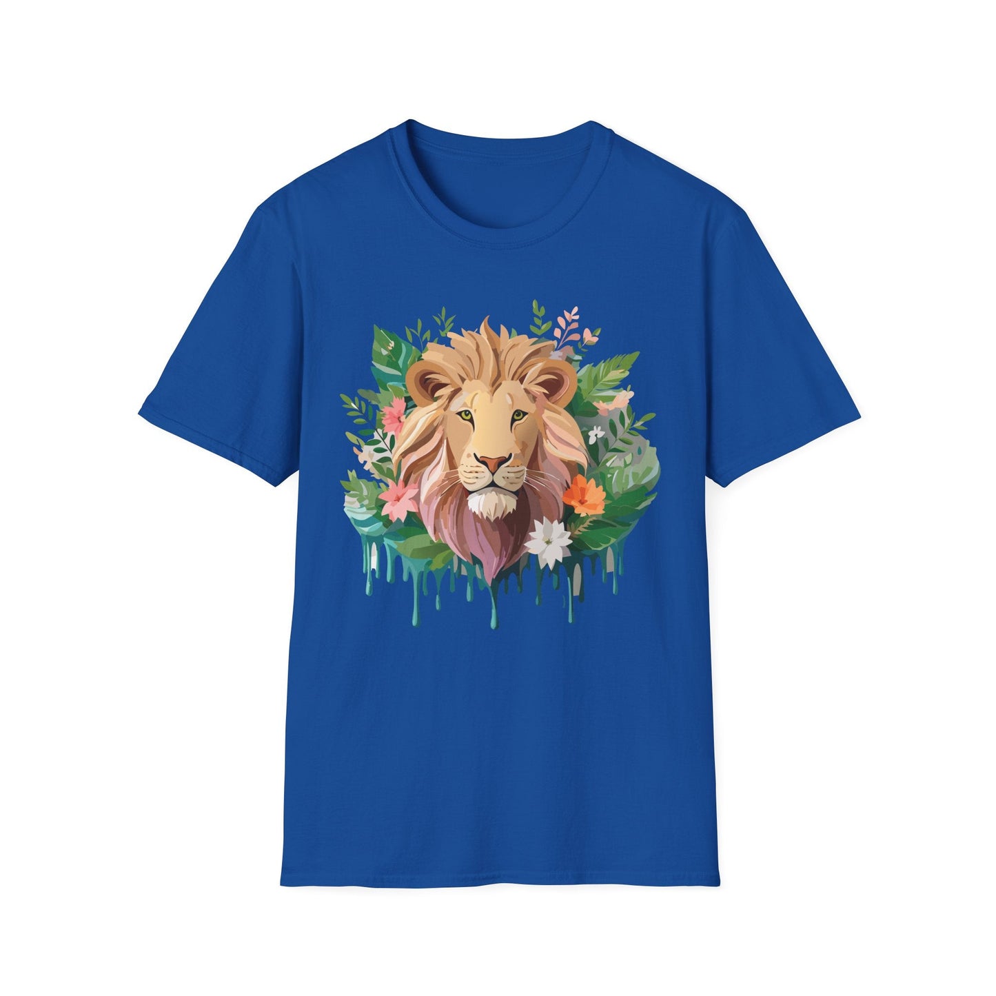 Lion Shirt Unisex Floral Lion Tee Animal Print Short Sleeve Tee
