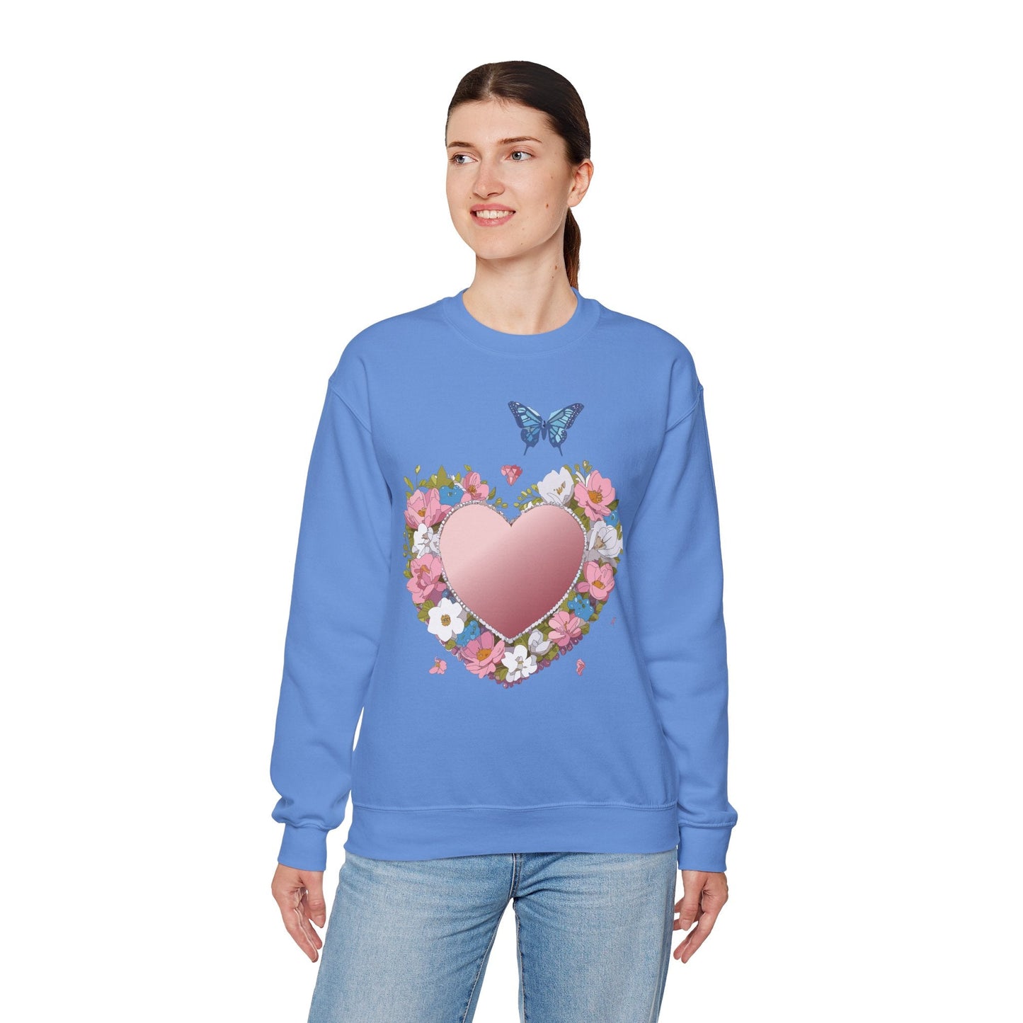 Unisex Floral Heart Sweatshirt Valentines Day Love Crewneck Gildan 18000 50/50 Cotton Polyester