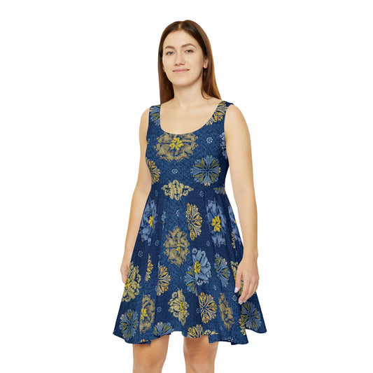 Women Denim Print Skater Dress, Denim Print Poly-Span Dress - 34