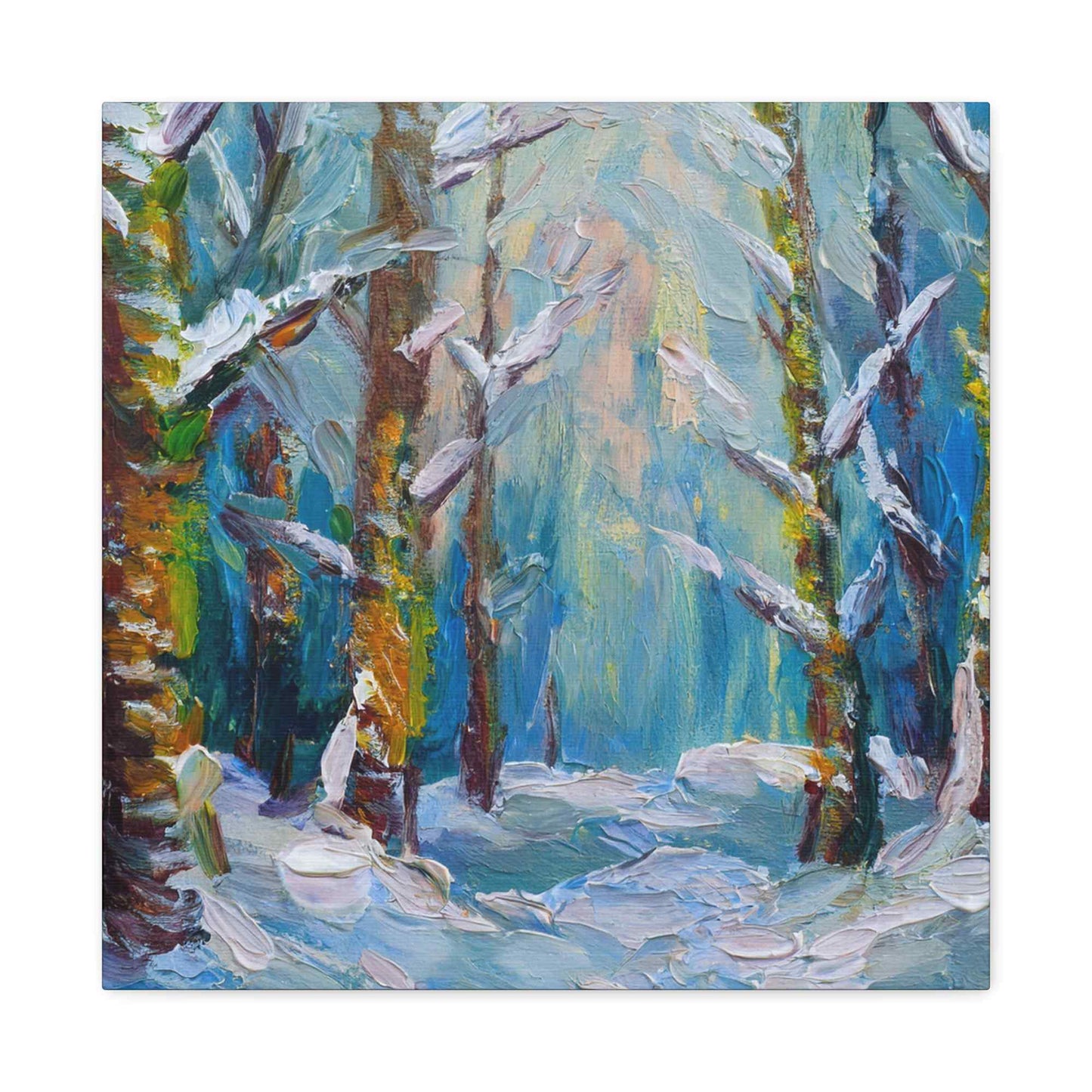 Snow Forest Print Canvas, Oil Paint Print 20x20, 24x24, 30x30, 32x32, 36x36 Art Design Print Pine-Wood Inner Frame MC-76