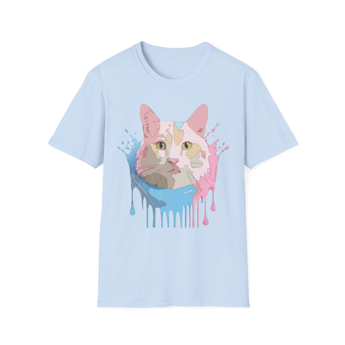 Pastel Drip Cat Portrait T-Shirt | Watercolor Cat Face
