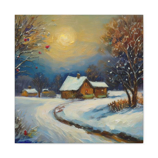 Countryside Winter Print Canvas, Oil Paint Print 20x20, 24x24, 30x30, 32x32, 36x36 Art Design Pine-Wood Inner Frame MC-112