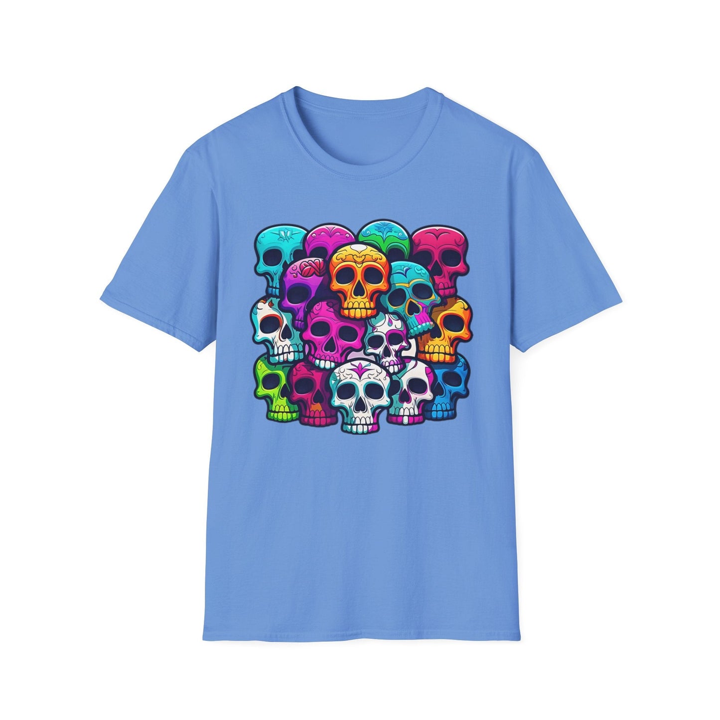 Unisex Skull Tee Shirt With Skeleton Design Gildan Softstyle 64000 100 Percent Ring Spun Cotton