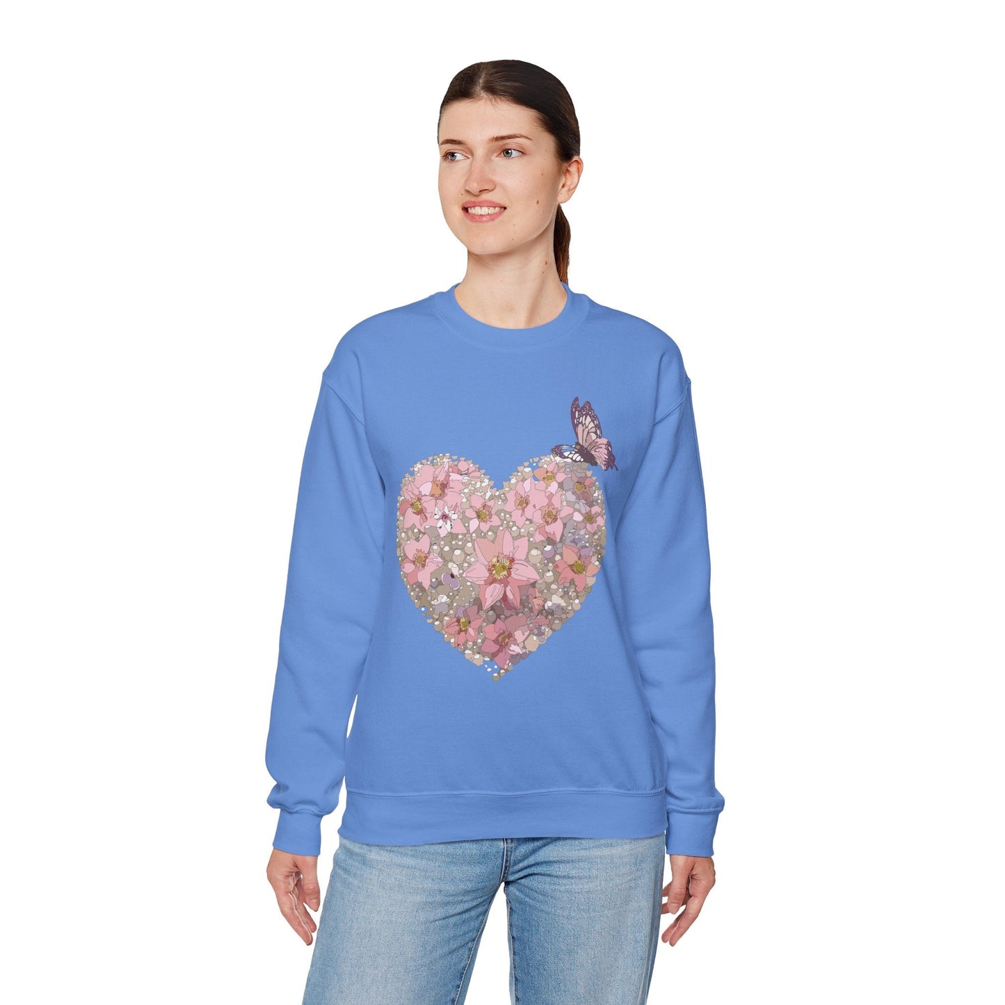 Unisex Floral Heart Sweatshirt Floral Love Valentines Day Gildan 18000 Heavy Blend Crewneck
