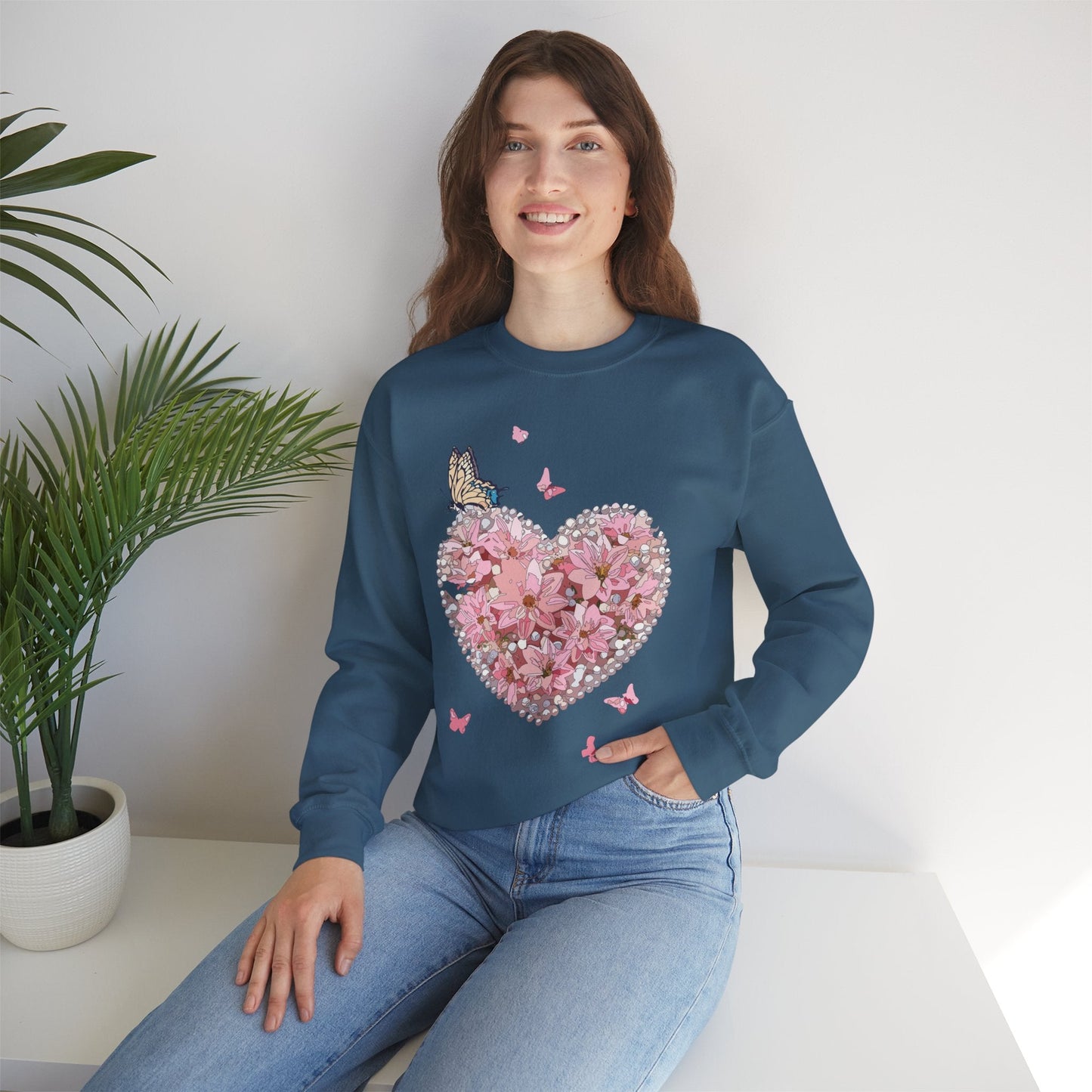 Unisex Floral Heart Sweatshirt with Love Floral Design for Valentines Day Gift Idea
