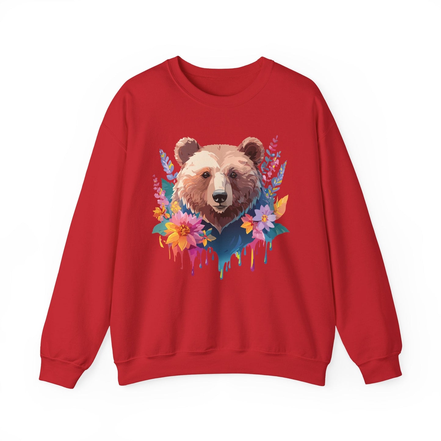 Unisex Floral Bear Sweatshirt, Animals Sweatshirt, Floral Sweatshirt, Art Design Sweatshirt