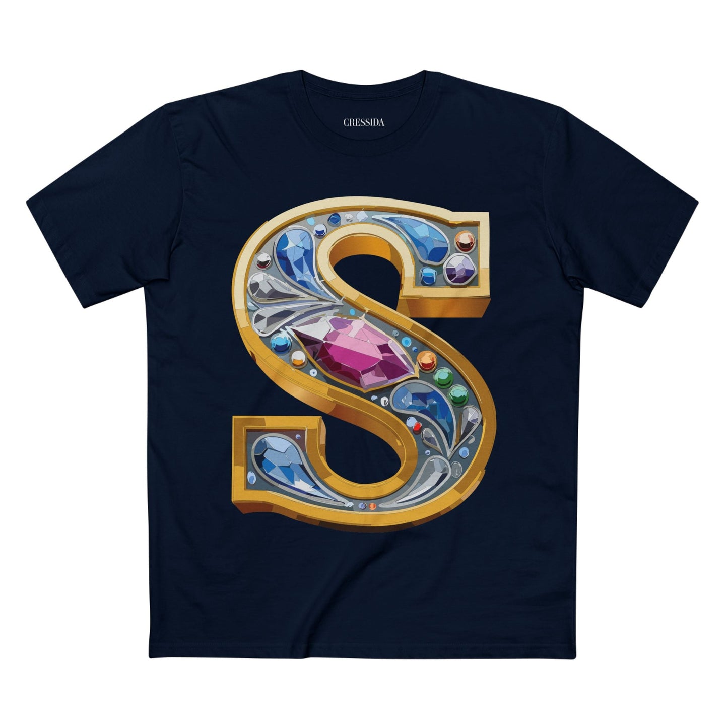 Letter S Graphic Design Tee Unisex 100 Cotton With Antique Gold Letters Artwork T-Shirt