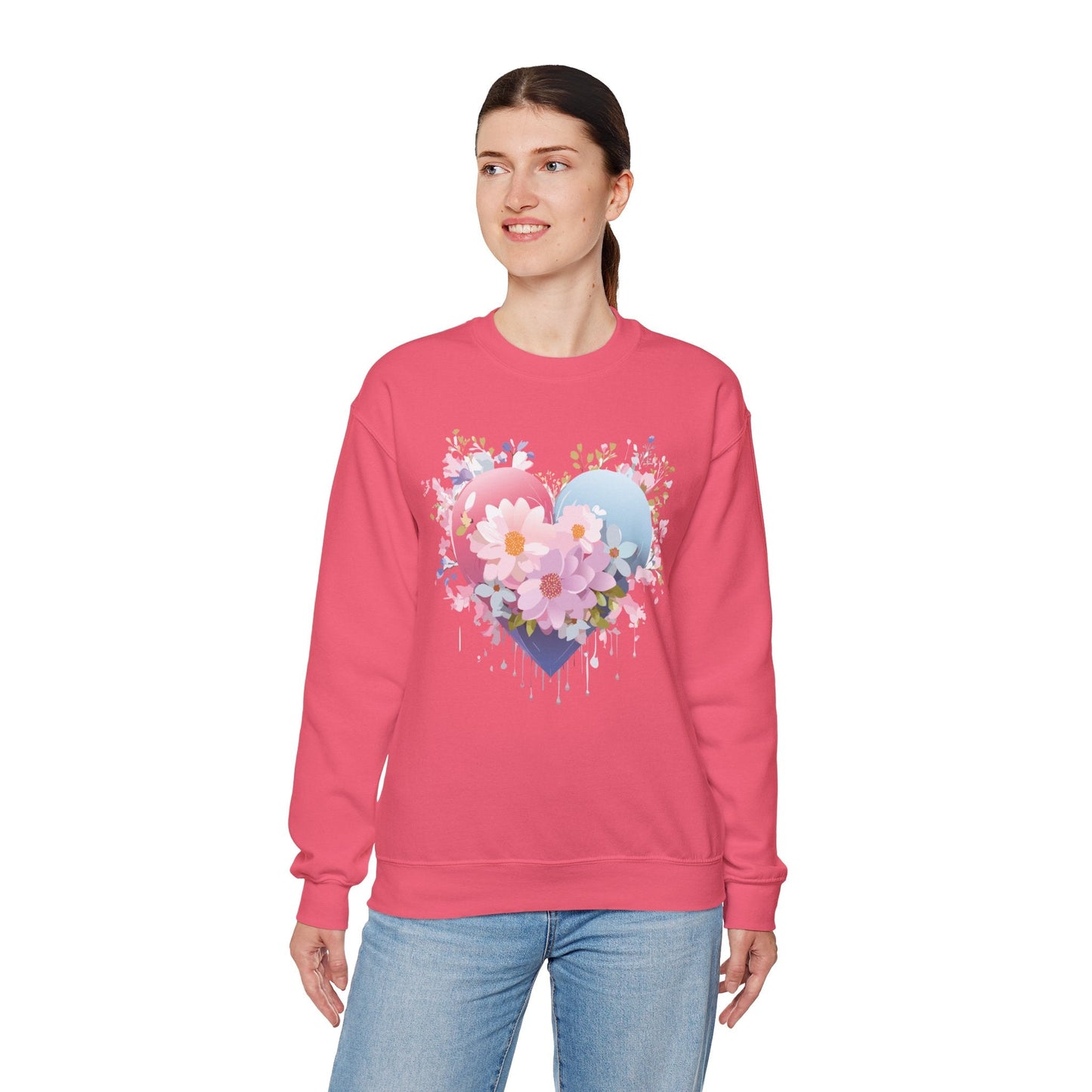 Floral Heart Unisex Crewneck Sweatshirt Gildan 18000 Heavy Blend 50 Cotton 50 Polyester