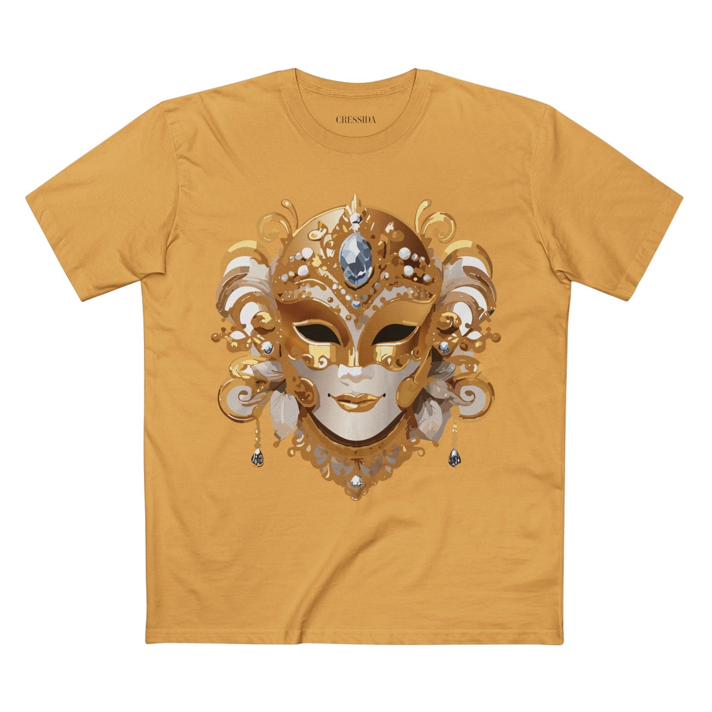 Carnival Mask Graphic T-Shirt Unisex 100 Cotton With Antique Gold Art Design Tee 23