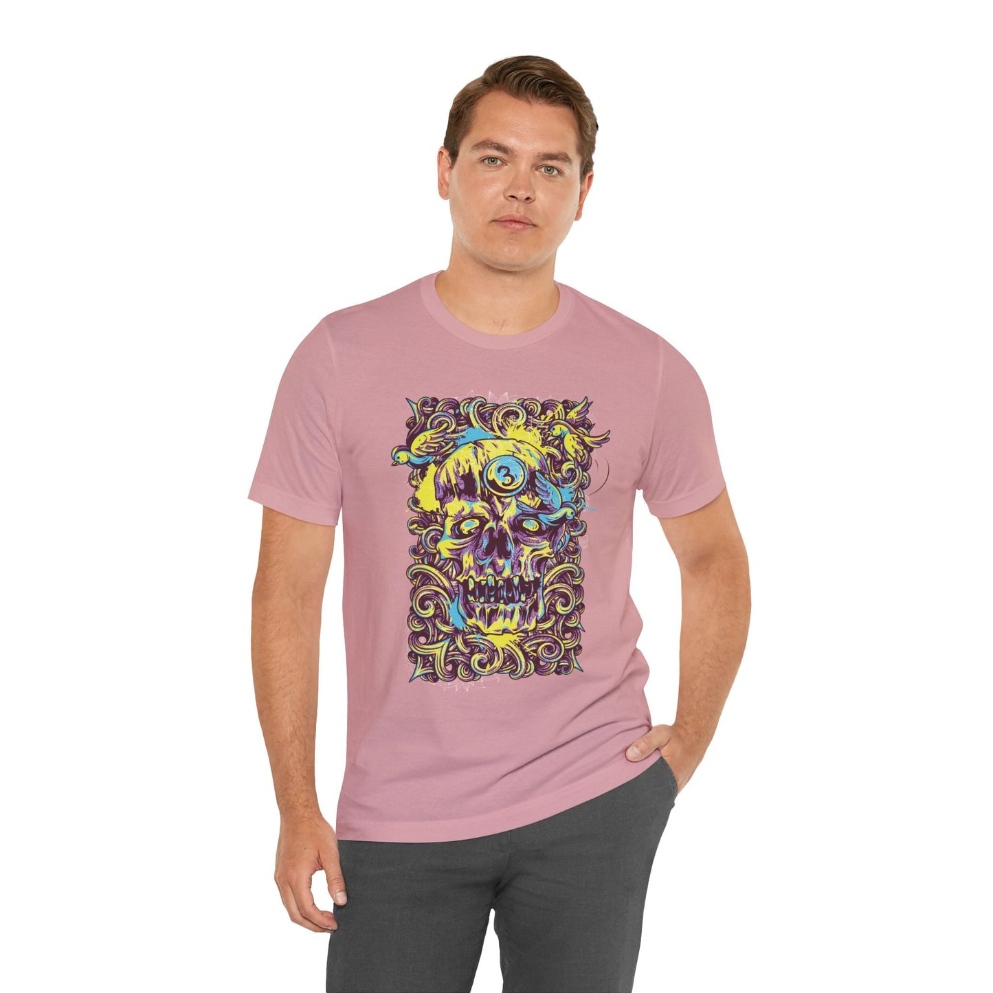 Colorful Skull Illustration Graphic Unisex Cotton T-Shirt r41