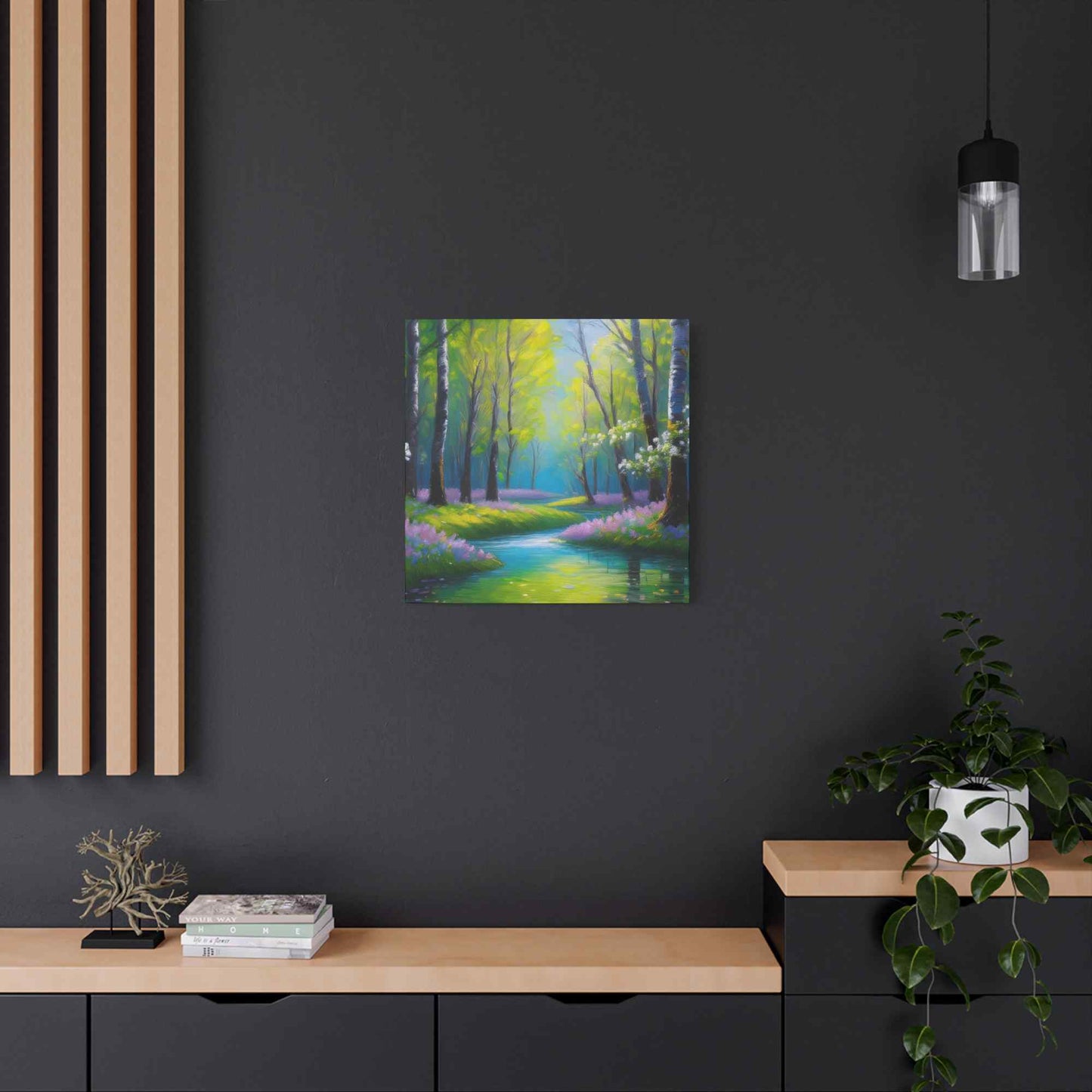 Spring Forest Print Canvas, Oil Paint Print 20x20, 24x24, 30x30, 32x32, 36x36 Art Design Print Pine-Wood Inner Frame MC-96