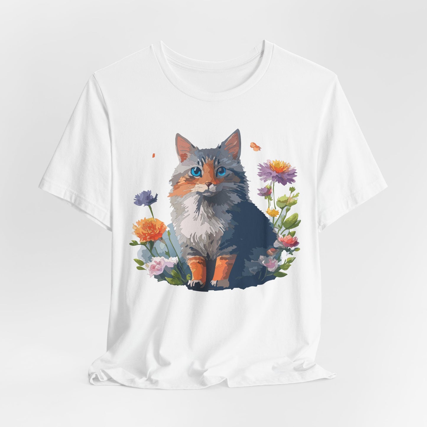 Floral Cat Tee, Animal Shirt, Cat Shirt, Floral Tee, Flower T-shirt, T-Shirt with Animal, Summer Top with Art Design