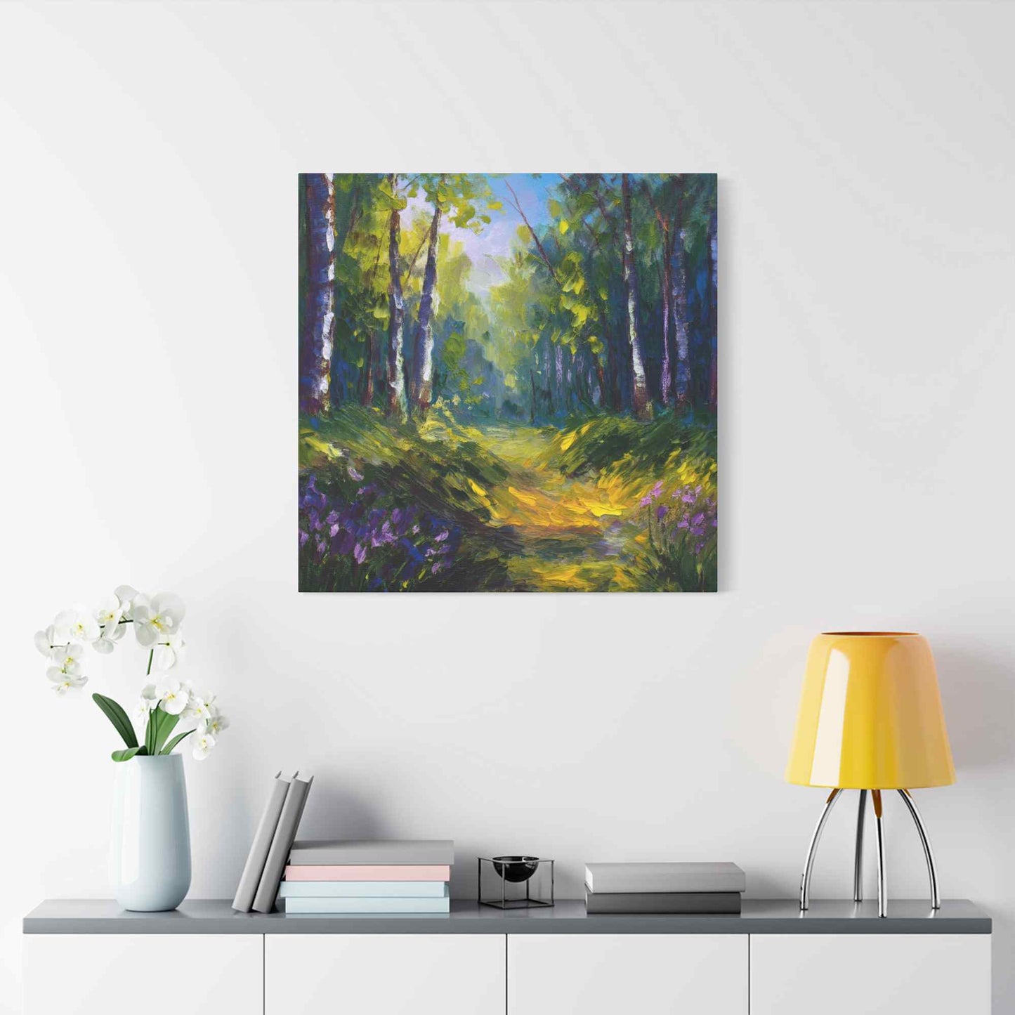 Summer Forest Print Canvas, Oil Paint Print 20x20, 24x24, 30x30, 32x32, 36x36 Art Design Print Pine-Wood Inner Frame MC-89