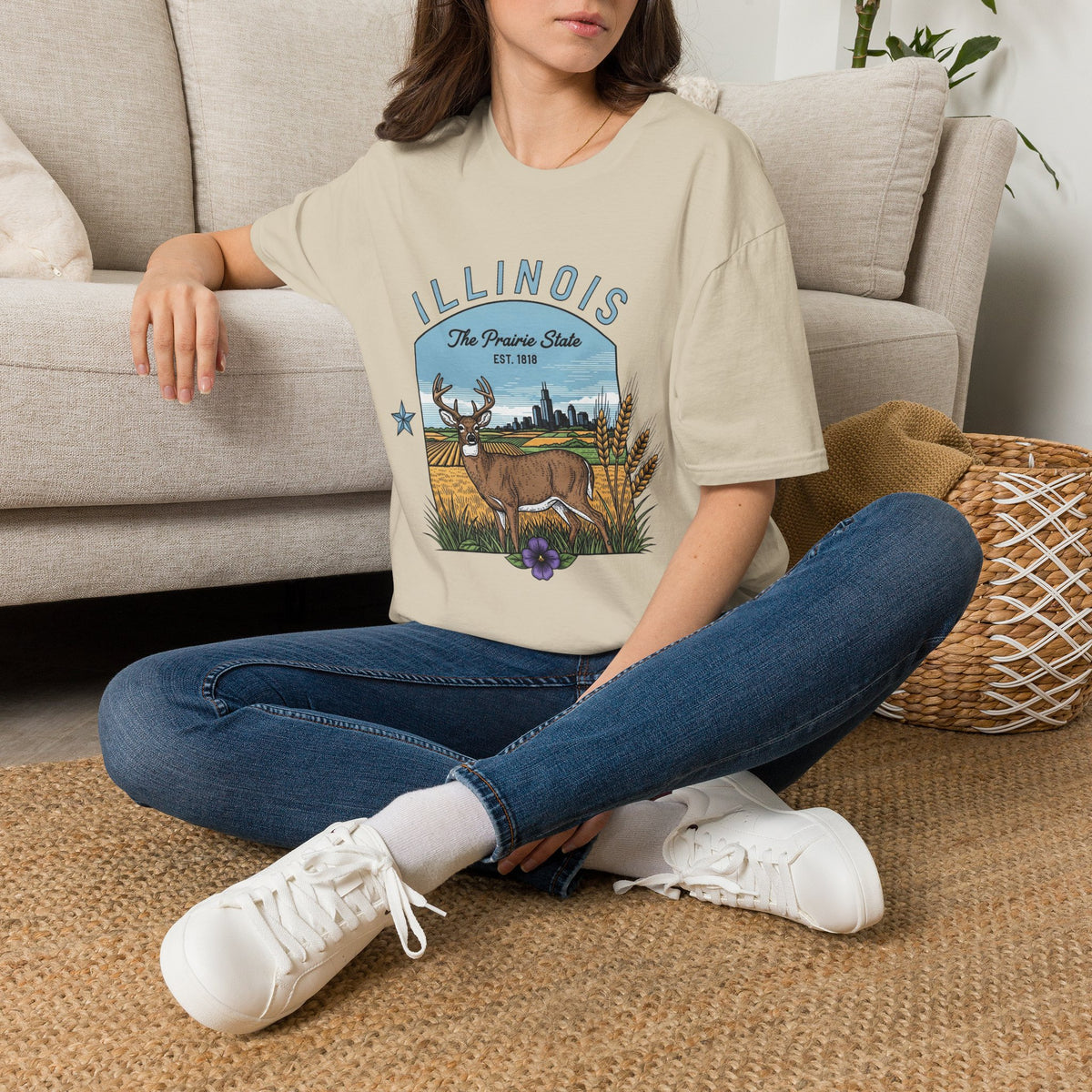 Illinois Deer T-Shirt — The Prairie State Wildlife Travel Tourist Graphic Tee Unisex 100 Cotton Gildan T-Shirt
