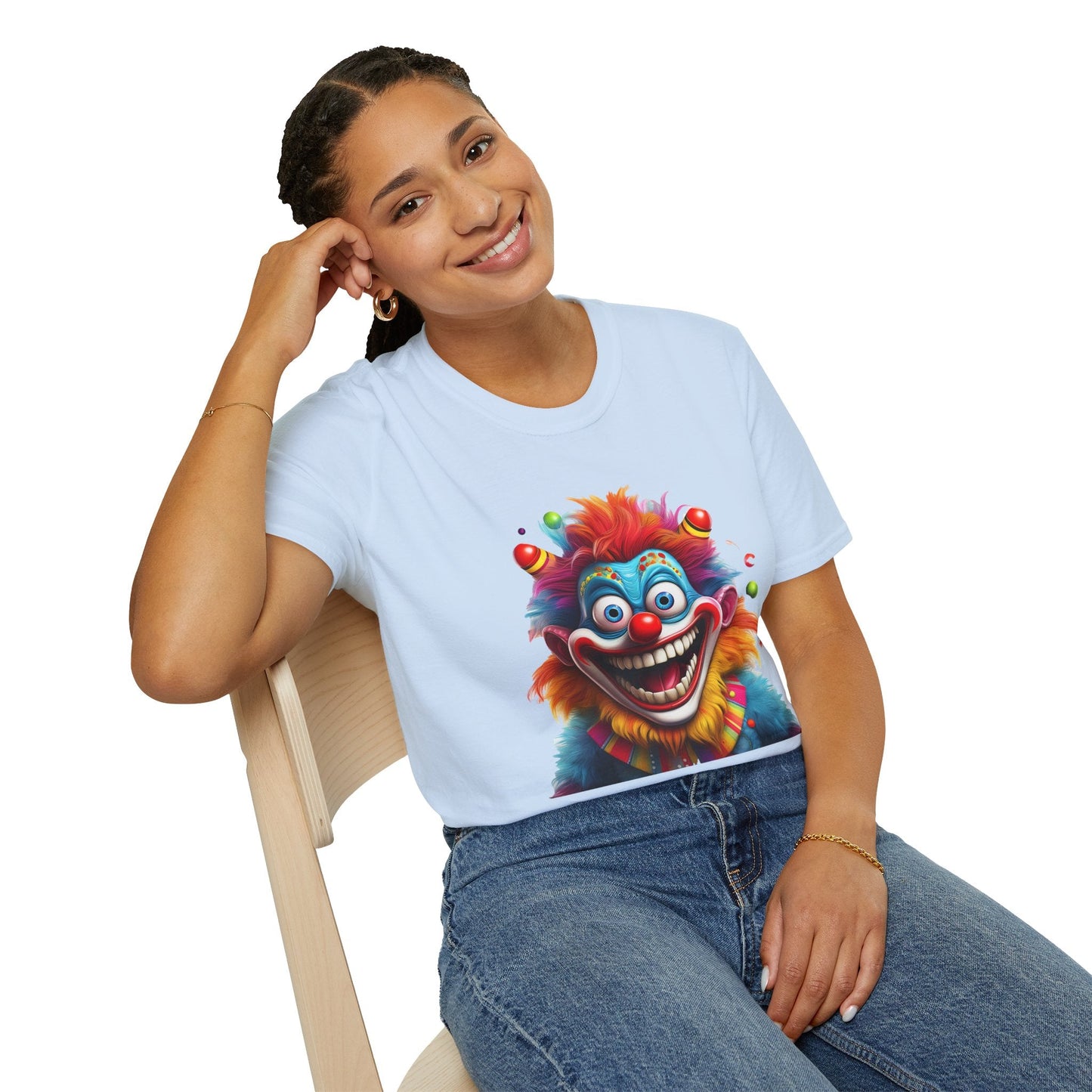 Clown Themed Unisex T Shirt Funny Man Circus Scary Man Tee Gildan Softstyle 64000 Cotton