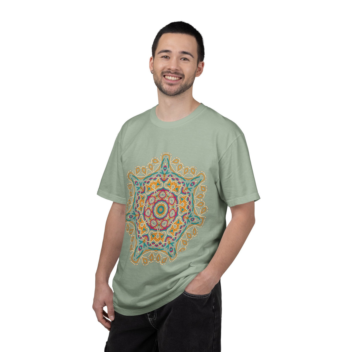 Unisex Garment Dyed Cotton T-Shirt with Mandala Graphic Design
